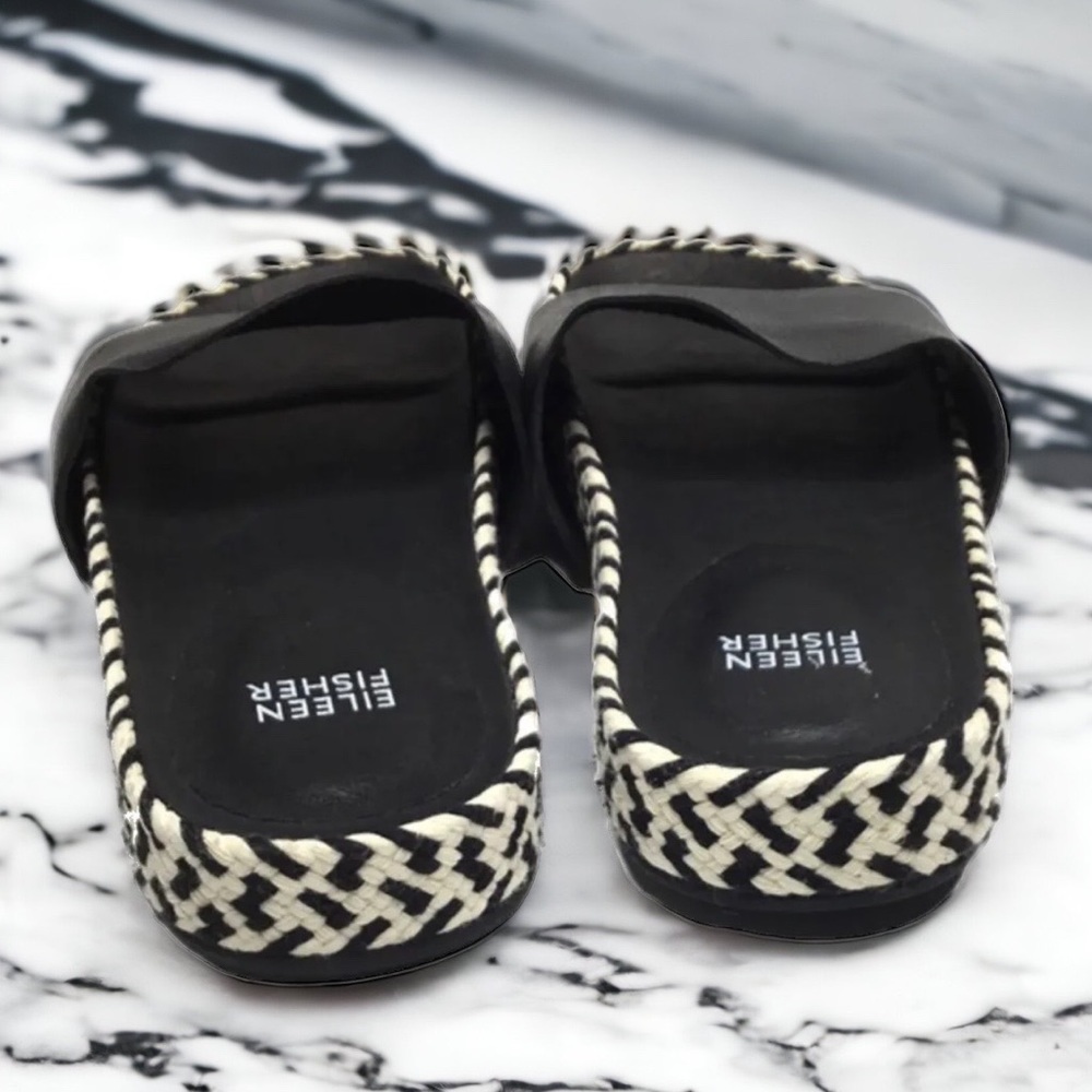 Eileen Fisher Pear Sandals 7 Slides Black + White Molded Leather Footbed NIB - Picture 9 of 14